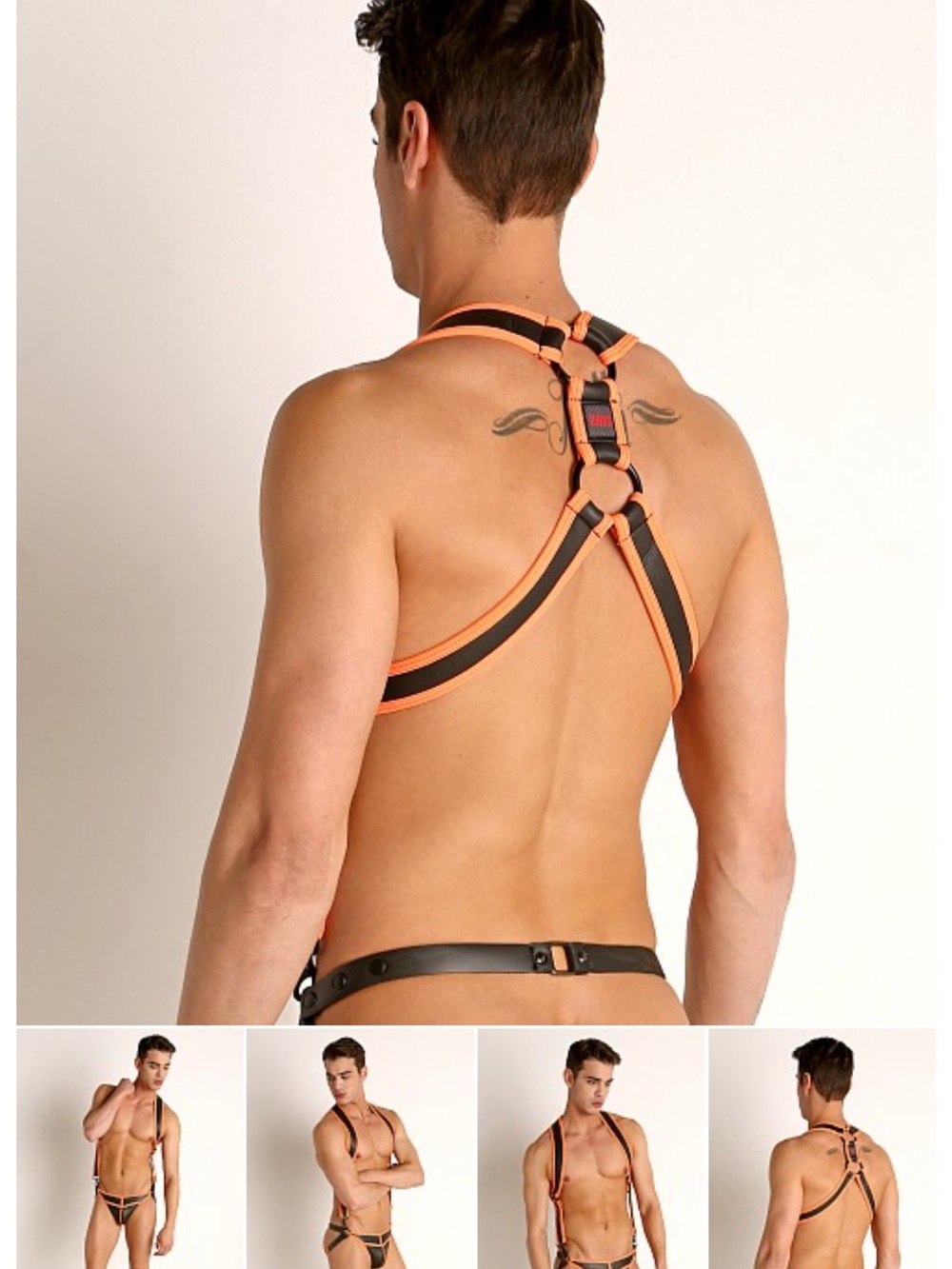 Men's Orange and Black Chest Harness. Size small